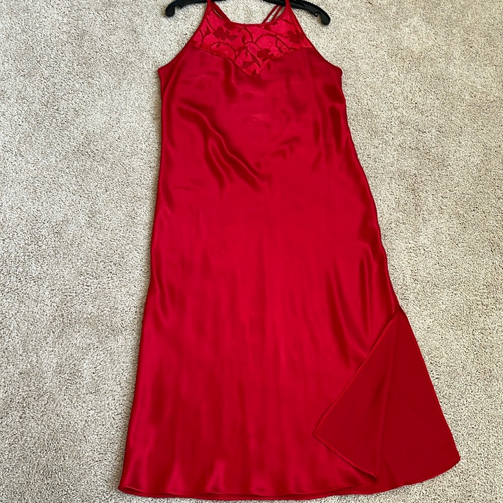 Like new red silk like satin  night gown sz M